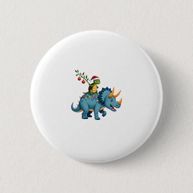 Macaron Rond 5 Cm Santa Turtle Riding T-Rex Reindeer Christmas Light (Devant)