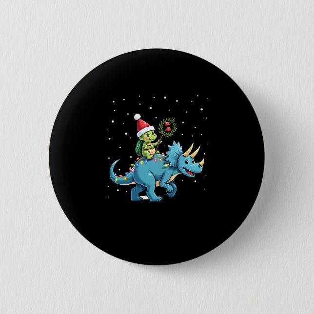 Macaron Rond 5 Cm Santa Turtle Riding T-Rex Reindeer Christmas Light (Devant)