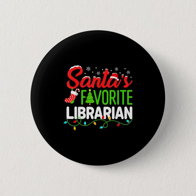 Macaron Rond 5 Cm Santa's Favorite Librarian Christmas Library Book  (Devant)