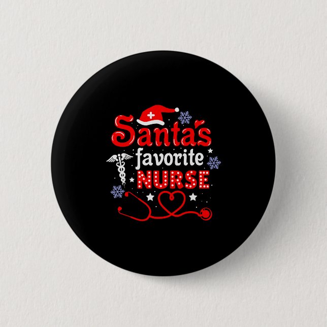 Macaron Rond 5 Cm Santa's Favorite Nurse Christmas Short Sleeve  (Devant)