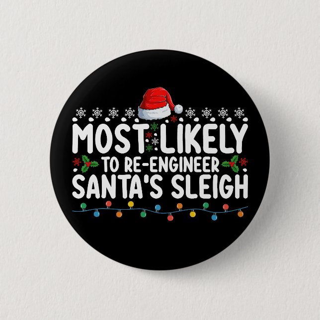 Macaron Rond 5 Cm Santas Sleigh Noël, Ingénieur (Devant)