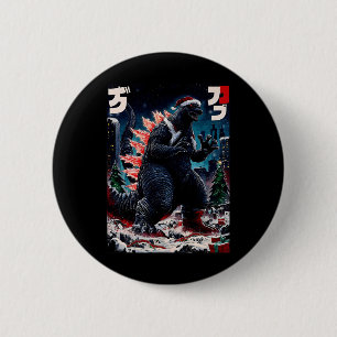 Macaron Rond 5 Cm Santazilla Monstre Japonais Kaiju Dinosaure Noël