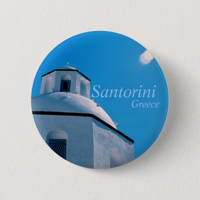 Macaron Rond 5 Cm Santorini, bouton de la Grèce (Devant)