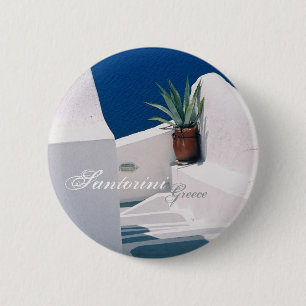 Macaron Rond 5 Cm Santorini, bouton de la Grèce