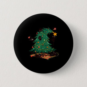 Macaron Rond 5 Cm Sapin de Noël et chat Mignon amateur de chat de No
