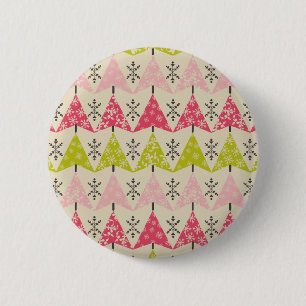 Macaron Rond 5 Cm Sapins de Noël rose et vert