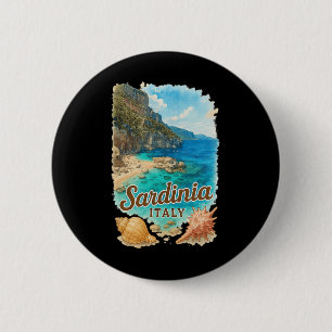 Macaron Rond 5 Cm Sardaigne Italie Aquarelle Plage Voyage Souvenir