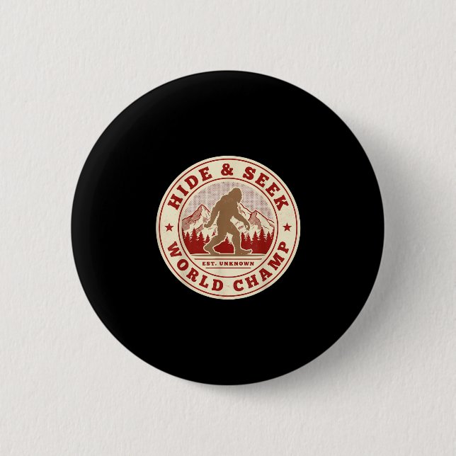 Macaron Rond 5 Cm Sasquatch champion du monde de cache-cache Bigfoot (Devant)