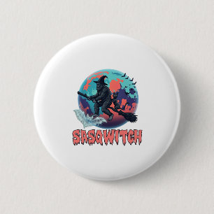 Macaron Rond 5 Cm Sasqwitch Bigfoot Balai de Sorcière Chat Noir Lune