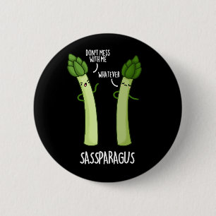 Macaron Rond 5 Cm Sassparagus Funny Asparagus Vegetable Pun Dark BG
