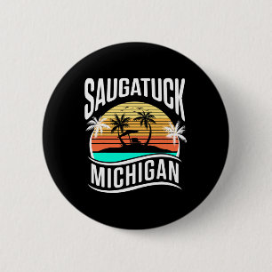 Macaron Rond 5 Cm Saugatuck Michigan États-Unis Vintage Sunset Souve