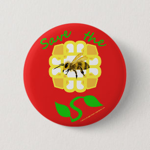Macaron Rond 5 Cm Sauvez le bouton de conception de fleur d'abeilles