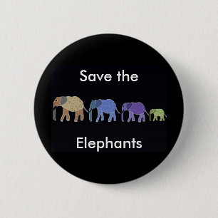Macaron Rond 5 Cm Sauvez le bouton d'éléphants