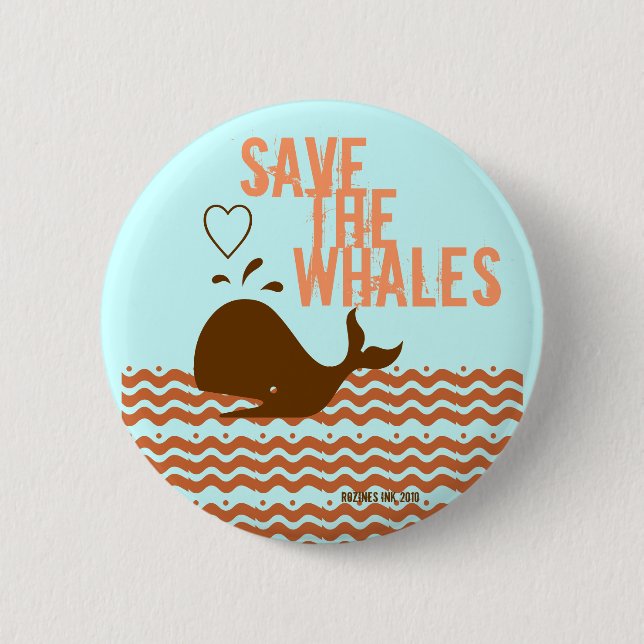 Macaron Rond 5 Cm Sauvez Les Baleines - Conscients De L'Environnemen (Devant)