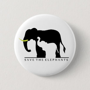 Macaron Rond 5 Cm Sauvez les éléphants (blanc)
