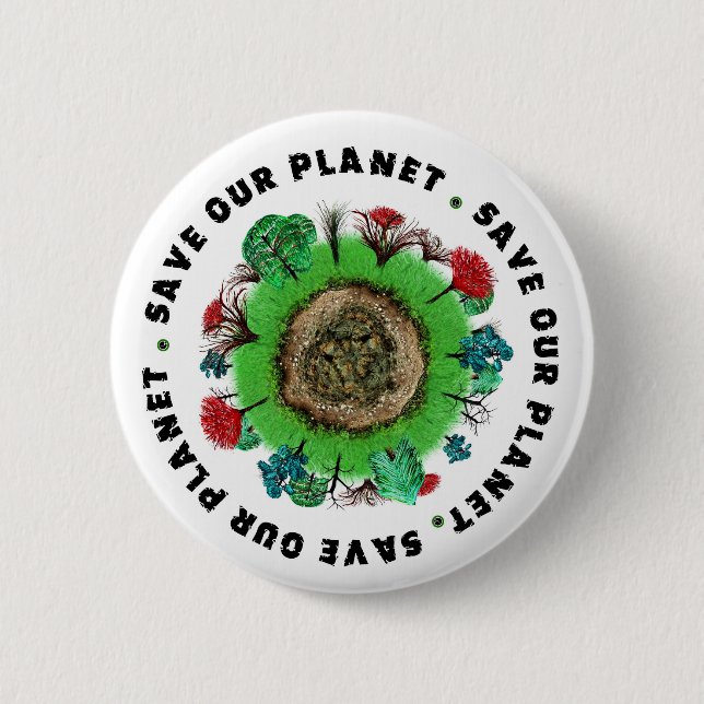 Macaron Rond 5 Cm Sauvez notre planète Slogan et icône (Devant)