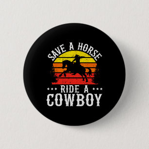 Macaron Rond 5 Cm Sauvez Une Balade À Cheval Un Cowboy Western Rodeo