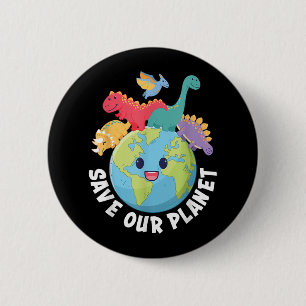 Macaron Rond 5 Cm Save Our Planet Dinosaur Jour des terres 2024 Enfa