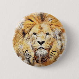 Macaron Rond 5 Cm Save the Big Cats Lions Animal Rights Button Pin