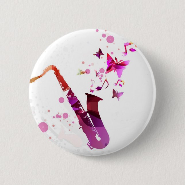 Macaron Rond 5 Cm Saxophone musique mignonne et papillons (Devant)
