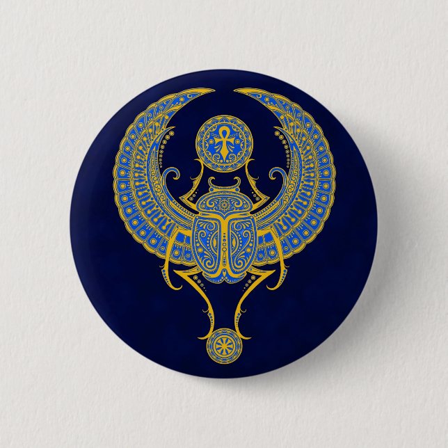 Macaron Rond 5 Cm Scarabée à ailes par Egyptien, bleu (Devant)
