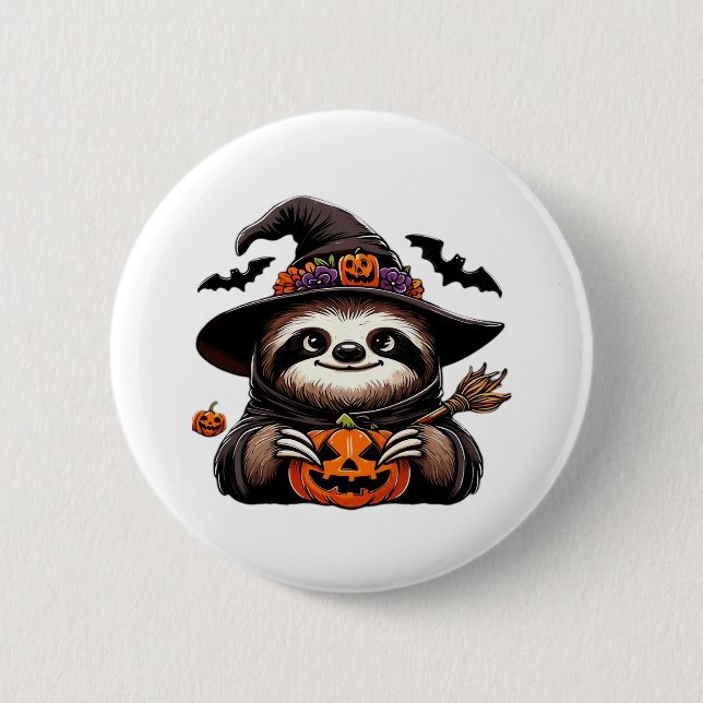 Macaron Rond 5 Cm Scary Halloween Sloth Witch Costume Casquette Mer  (Devant)
