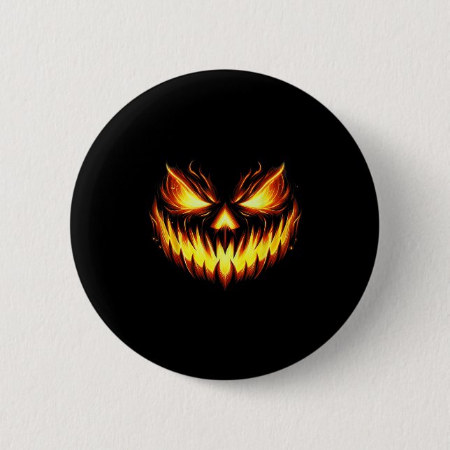 Macaron Rond 5 Cm Scary Jack O Lantern Carved Pumpkin Face Halloween (Devant)