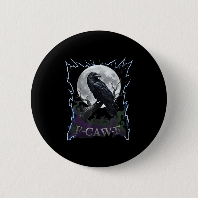 Macaron Rond 5 Cm Scary Raven F-caw-f Full Moon Halloween  (Devant)