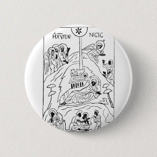 Macaron Rond 5 Cm Scène de Nativité orthodoxe minimale