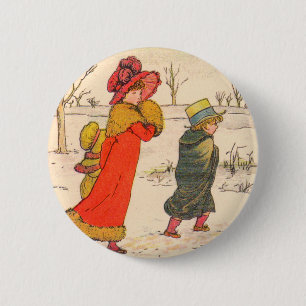 Macaron Rond 5 Cm Scène hivernale de Kate Greenaway