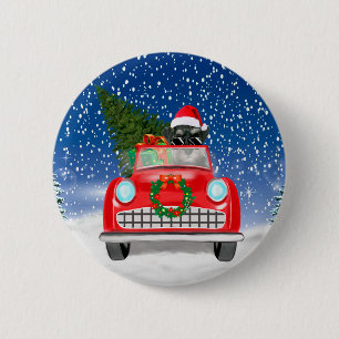 Macaron Rond 5 Cm Schnauzer Chien Conduite Voiture En Noël De Neige