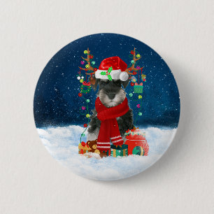 Macaron Rond 5 Cm Schnauzer Chien en neige avec cadeaux de Noël