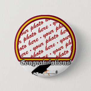 Macaron Rond 5 Cm School Colors Red & Gold Graduation Photo Frame