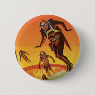Macaron Rond 5 Cm Science-fiction vintage, Aliens du Wi-Fi dans le v