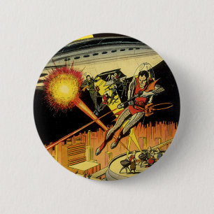Macaron Rond 5 Cm Science-fiction vintage, Aliens Sci Fi de l'OVNI