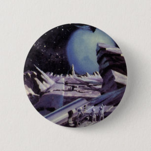 Macaron Rond 5 Cm Science-fiction vintage, Aliens sur la Lune dans l