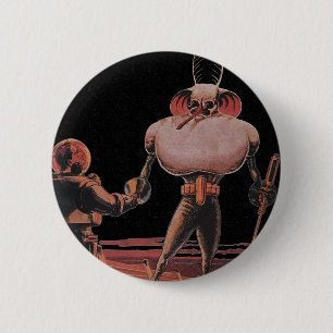 Macaron Rond 5 Cm Science-fiction vintage Astronaute Serrer la main 