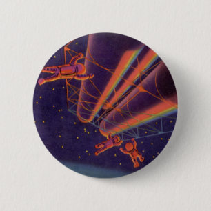 Macaron Rond 5 Cm Science-fiction vintage, astronautes arc-en-ciel