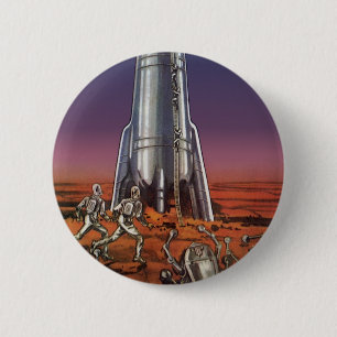 Macaron Rond 5 Cm Science-fiction vintage, astronautes extraterrestr