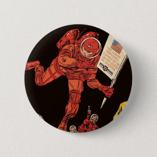 Macaron Rond 5 Cm Science-fiction vintage, Atterrissage d'astronaute