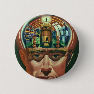 Macaron Rond 5 Cm Science-fiction vintage, Cerveau Alien en laborato