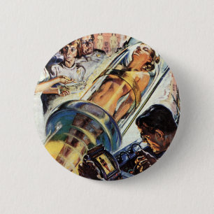 Macaron Rond 5 Cm Science-fiction vintage, Expérience de laboratoire