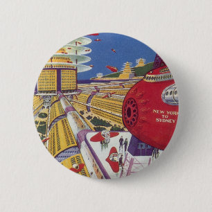 Macaron Rond 5 Cm Science-fiction vintage, New York City futuriste