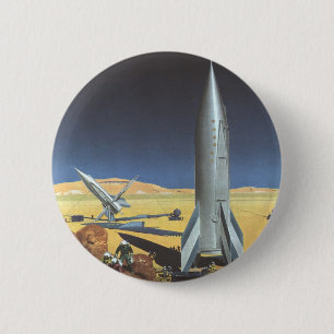 Macaron Rond 5 Cm Science-fiction vintage Planète désertique avec ro