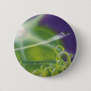 Macaron Rond 5 Cm Science-fiction vintage Sci Fi Green Bubble Planet