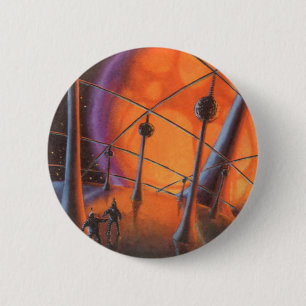 Macaron Rond 5 Cm Science-fiction vintage, soleil orange et extrater
