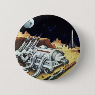 Macaron Rond 5 Cm Science-fiction vintage, Station spatiale sur la L
