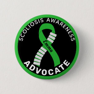 Macaron Rond 5 Cm Scoliosis Awareness Advocate Ribbon Black Button