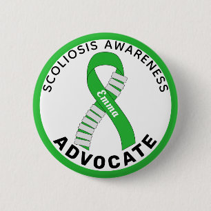 Macaron Rond 5 Cm Scoliosis Awareness Advocate Ribbon White Button