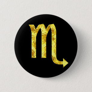 Macaron Rond 5 Cm Scorpio signe Zodiac noir martelé or look